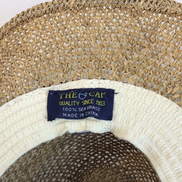 The Cap Seagrass Woven Sun Hat With Navy Band And Removable White Chin Strap - Picture 4 of 4